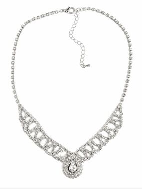 Rhinestone Statement Necklace Silver Tone NWT Teardrop